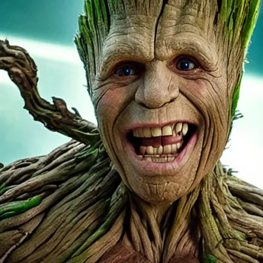 Image similar to film still of Gary Busey as Groot in Guardians of the Galaxy