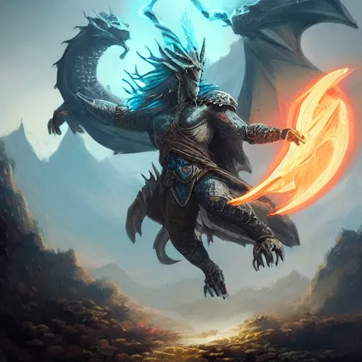 Prompt: The dragon of thunder with thunder sparkling on his body, epic fantasy style, in the style of Greg Rutkowski, hearthstone artwork