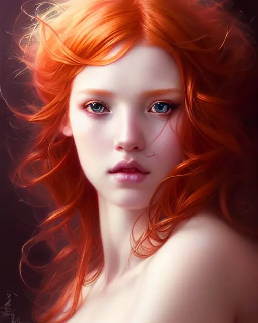 Prompt: Hyperrealistic beautiful sexy ethereal ginger portrait, art nouveau, fantasy, intricate flower designs, elegant, highly detailed, sharp focus, art by Artgerm and Greg Rutkowski and WLOP