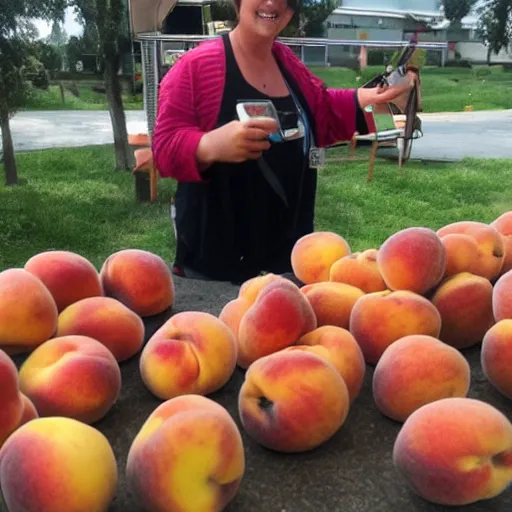 Prompt: the Impostor from Among Us has stolen all of the peaches!
