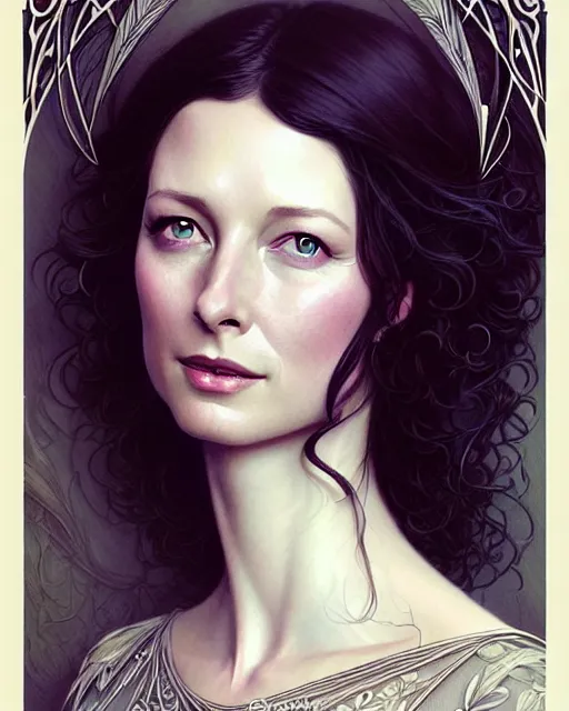 Image similar to beautiful and playful ethereal caitriona balfe ( outlander ) portrait, art nouveau, fantasy, intricate flower designs, elegant, highly detailed, sharp focus, art by artgerm and greg rutkowski and wlop