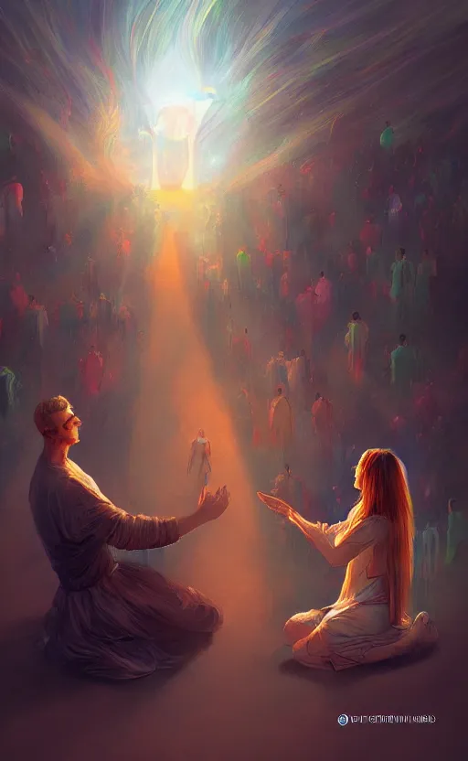 Prompt: Meeting God, digital art, trending on art station