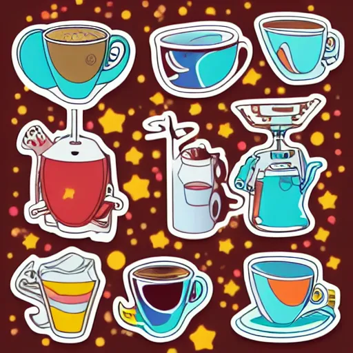 Prompt: stickers of colorful space bongs and coffee mugs, vector, graphic design