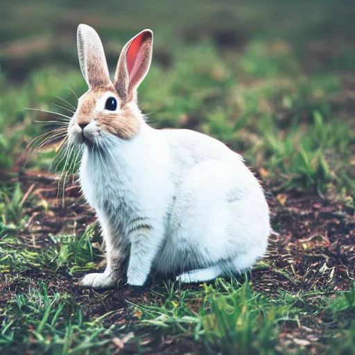 Image similar to high quality photography of rabbit cross cat on simple blurred background from National GeoGraphic Award winning.