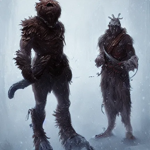 Image similar to anthropomorphic turtle barbarian humanoid, carapace, greg rutkowski, blizzard, winter, night, furs, fantasy