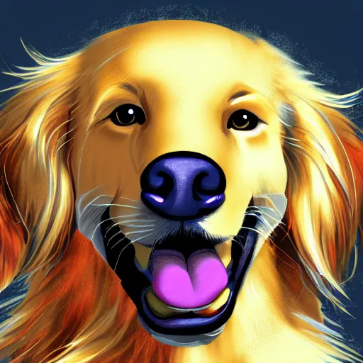 Prompt: digital drawing furry anime style portrait of an anthropomorphic golden retriever dog, anime wallpaper 4 k, thomas kinkade, trending on furaffinity, artstation, deviantart, cmyk