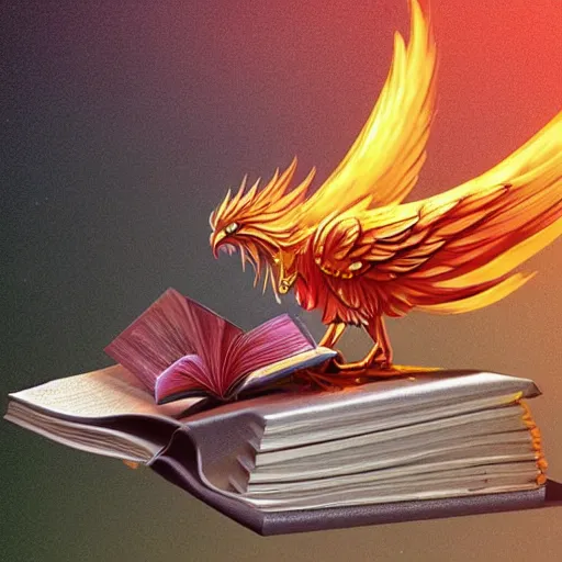 Prompt: A render of a phoenix reading a book | Detailed | HD | Digital Art | 2018 | Modern | DC | Color | Glossy | 3D | Raytraced | Award Winning | Artstation | Trending | Viral | Colorful | Amazing | Cute