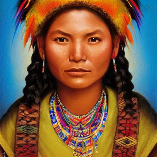 Image similar to portrait of an inca woman ( 3 5 ) from mesoamerica, an oil painting by ross tran and thomas kincade