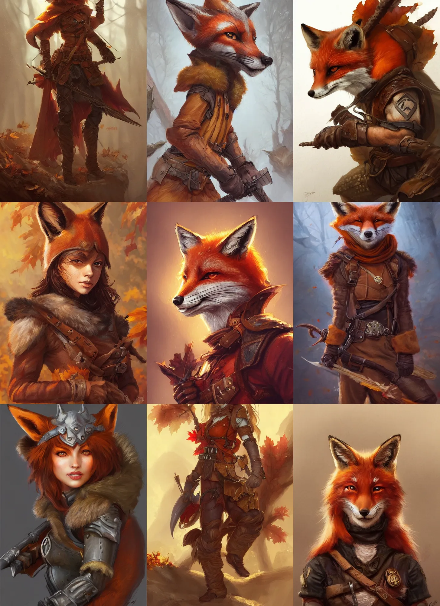 Prompt: cute autumnal fox ranger, d & d, fantasy, portrait, highly detailed, digital painting, trending on artstation, concept art, sharp focus, illustration, art by artgerm and greg rutkowski and magali villeneuve