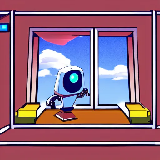 Image similar to a robot in the style of windows xp, retro, digital art, detailed,