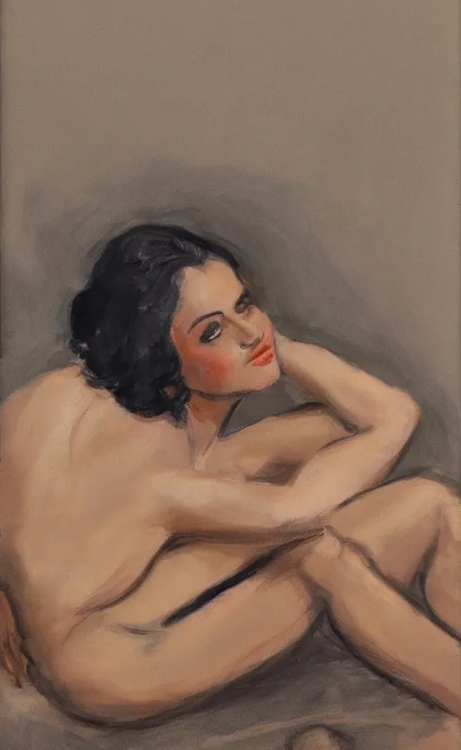 Image similar to reclining Latin woman with short hair and blouse, concept art