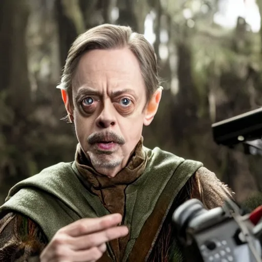 Image similar to Real Stills of Steve Buscemi smaller eyes playing a lord of rings elf in the new upcoming TV show promo ARRIFLEX 435 Camera