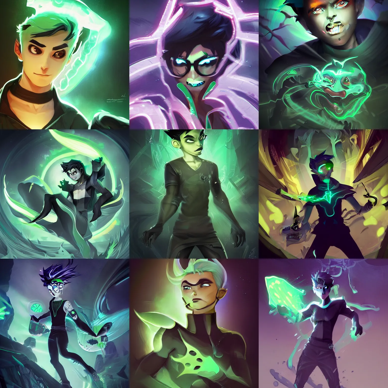 Prompt: A digital matte intricate illustration concept art of young Danny phantom with glowing green eyes and sharp teeth alt art fashion inspired art by Charlie Bowater and Artgerm and Mark Arian and Ross Tran + neon colors, wakfu colors + symmetry + greco-roman art, intricate complexity, epic composition, magical atmosphere, highly detailed, cinematic lighting + masterpiece, trending on artstation + 8k