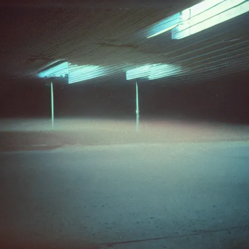 Prompt: 1975 hatchback, inside of an badly lit 1970s parking garage, ektachrome photograph, volumetric lighting, f8 aperture, cinematic Eastman 5384 film