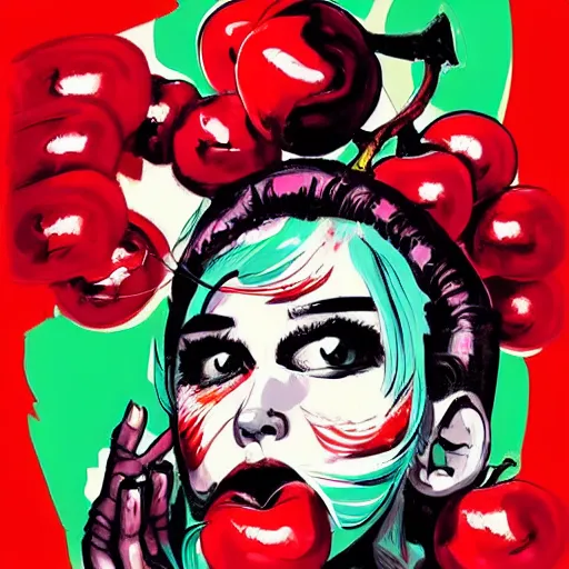 a perfect red cherry fruit by jim mahfood, 7 0 s style | Stable ...