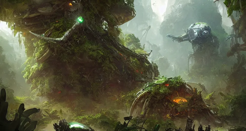 Image similar to crushed alien spaceship in jungle, concept art by darek zabrocki, tyler edlin, jordan grimmer, neil blevins, james paick, natasha tan, highly detailed, ultra detailed, ultra realistic, trending on artstation