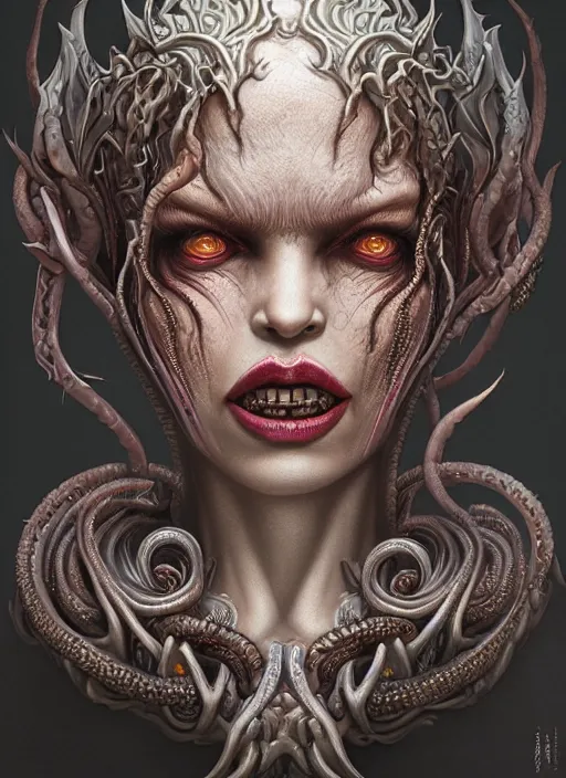 Image similar to a hyper detailed face portrait of the queen of blades, diablo 4 lilith, sideshow figurines, cthulu, by yusuke murata, by hiroya oku, by dorian cleavenger, by tom bagshaw, by zdzisław beksinski, trending on artstation