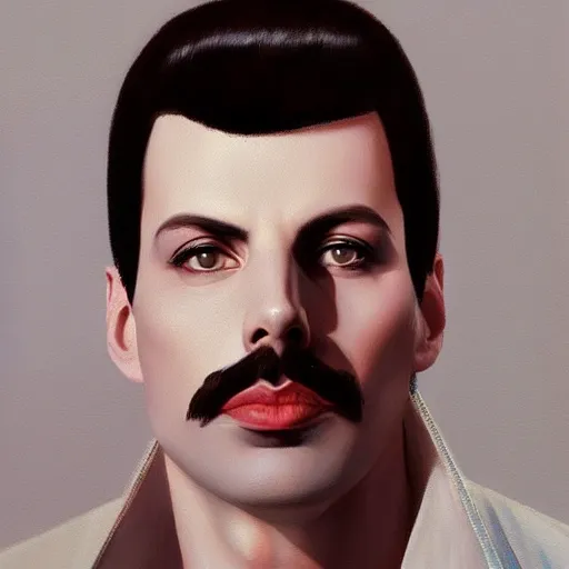 Image similar to of an ultradetailed beautiful portrait panting of freddie mercury, front view, oil painting, by ilya kuvshinov, greg rutkowski and makoto shinkai