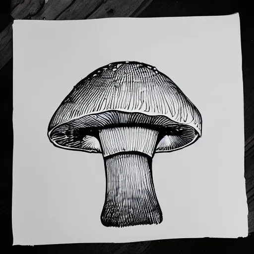 Image similar to mushroom outline, detailed sketch, black ink on white paper