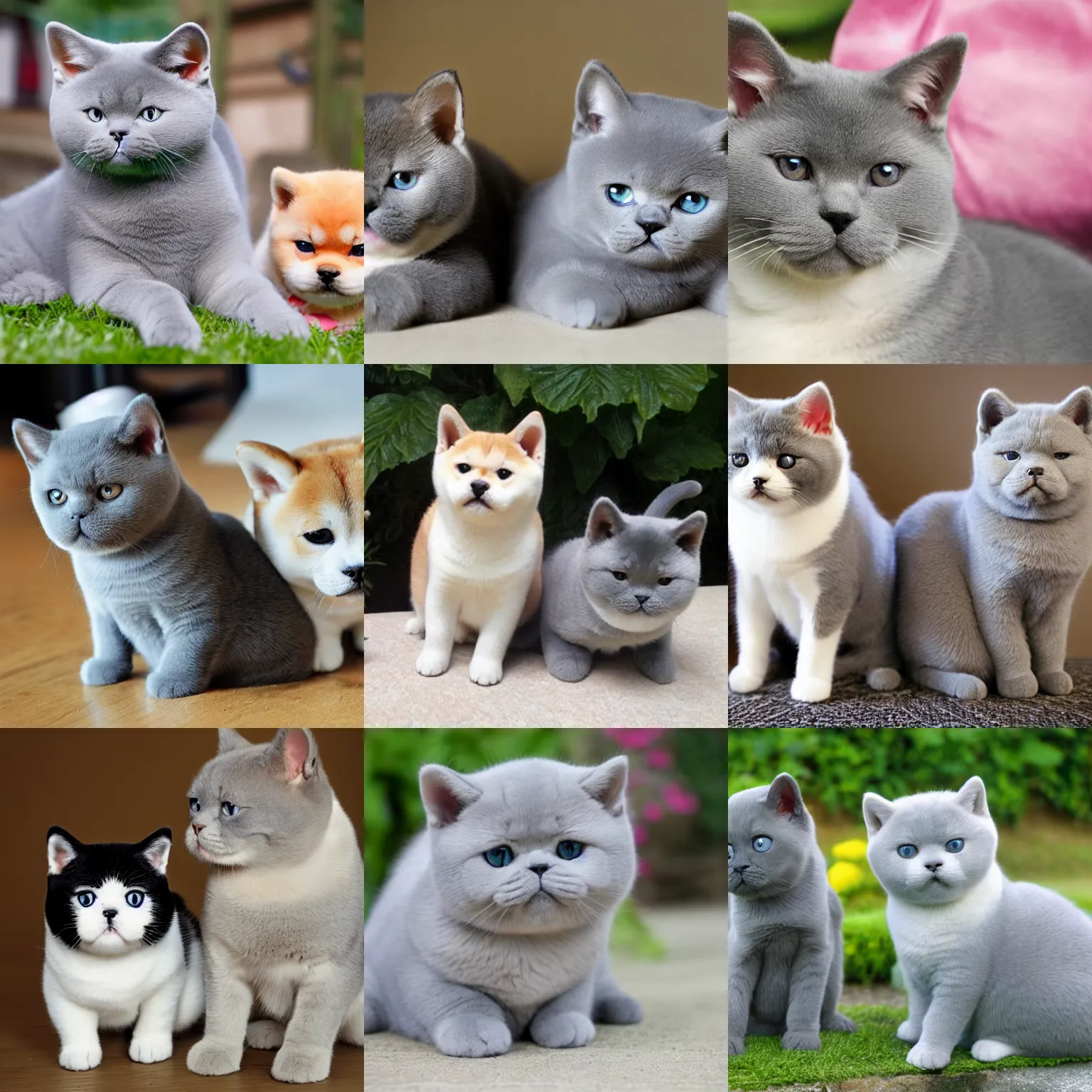 Prompt: british blue shorthair cat and shiba inu