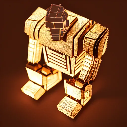 Image similar to robot made in origami hyperdetailed realistic golden hour illumination