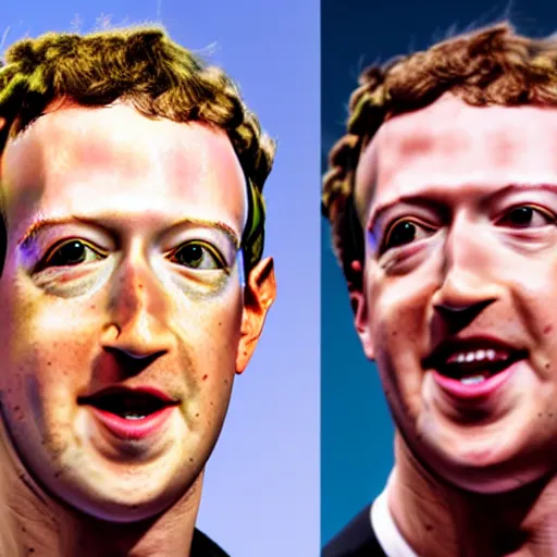 Image similar to Mark Zuckerberg with bright yellow and porous looking skin