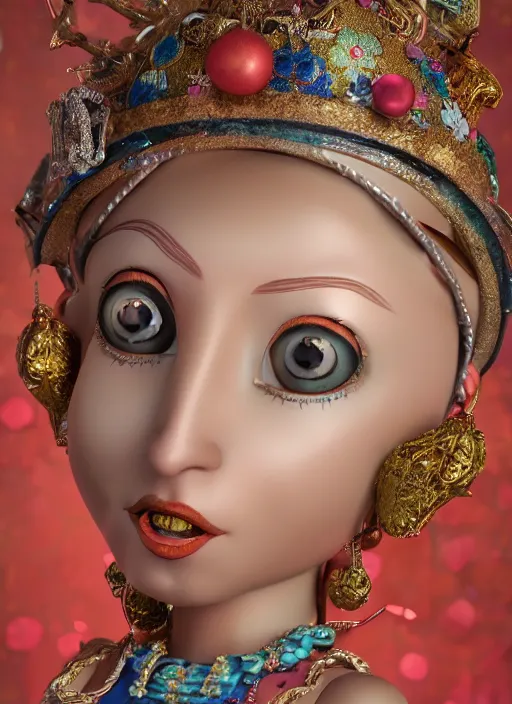 Image similar to closeup profile portrait of tin toy mata hari, bikini, depth of field, zeiss lens, detailed, symmetrical, centered, fashion photoshoot, by nicoletta ceccoli, mark ryden, lostfish, breathtaking, 8 k resolution, extremely detailed, beautiful, establishing shot, artistic, hyperrealistic, octane render