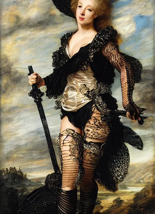 Image similar to , , britney spears dressed as black Canary,, Dramatic, Edge, Good, Infused, Backlight, De-Noise, VFX, insanely detailed and intricate, hypermaximalist, facial ,elegant, ornate, hyper realistic, super detailed, by Anthony Van Dyck, by Ivan Shishkin, by John Constable