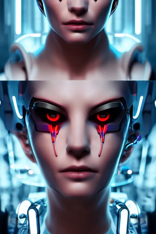 Prompt: portrait of a cyberpunk V2) woman with biomechanichal parts by Artgerm, 35mm focal length, hyper detailled, 4K
