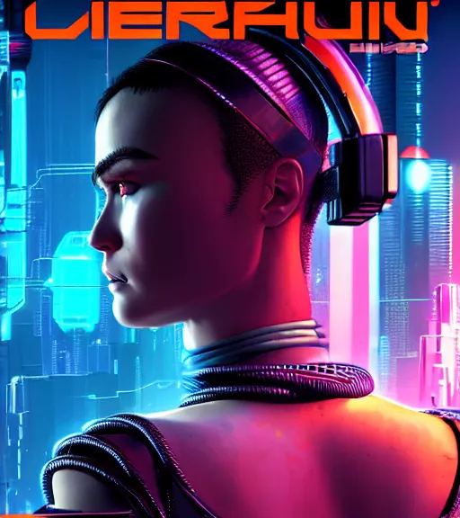 Image similar to cable plugged into cyberdeck, back of head, cyberpunk woman, computer, netrunner, 1 9 7 9 omni magazine cover, style by vincent di fate, cyberpunk 2 0 7 7, 4 k resolution, unreal engine, daz