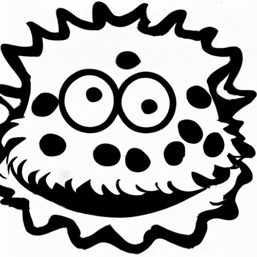 Image similar to book illustration of cookie monster with eight eyes, book illustration, elegant, minimalistic, monochromatic, white background, black and white image