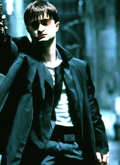 Image similar to film still of Daniel Radcliffe as Neo in The Matrix, 4k