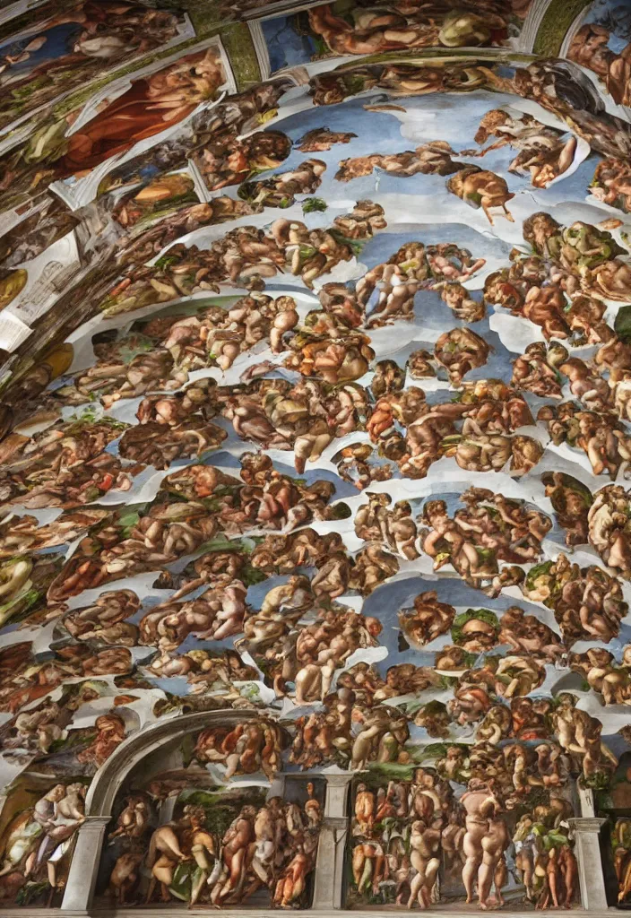 Prompt: a sistine chapel building made of vegetables, 8 k, artstation, highdetailed