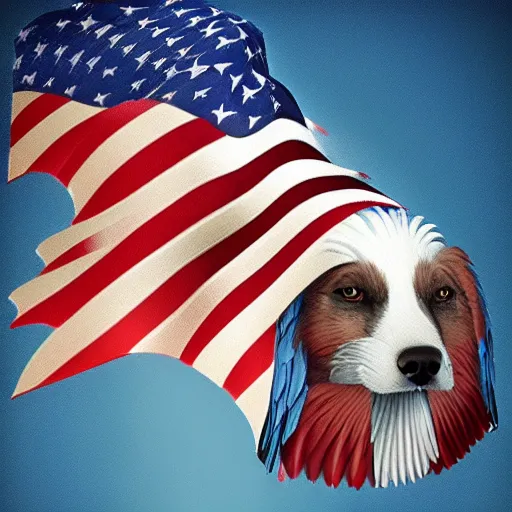 Image similar to dog trident bald eagle, patriotic, unreal engine