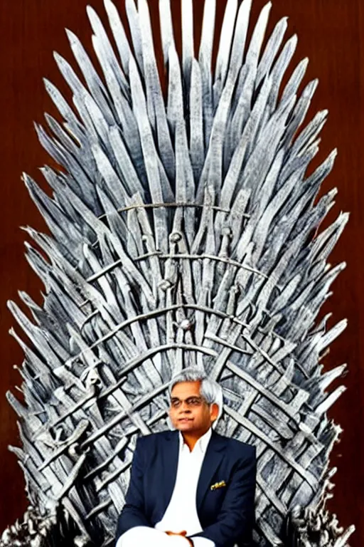 Image similar to Ranil Wickramasinghe sitting on the iron throne