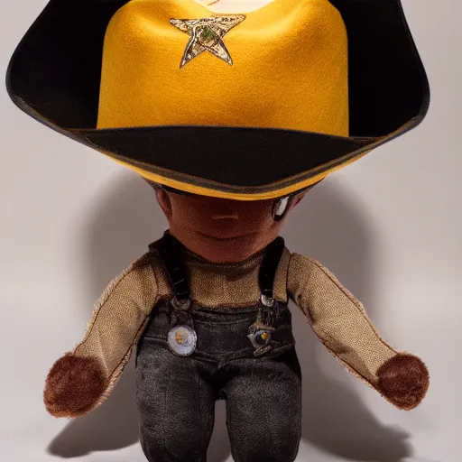 Prompt: an alien wearing a cowboy hat, plush doll, 8 k