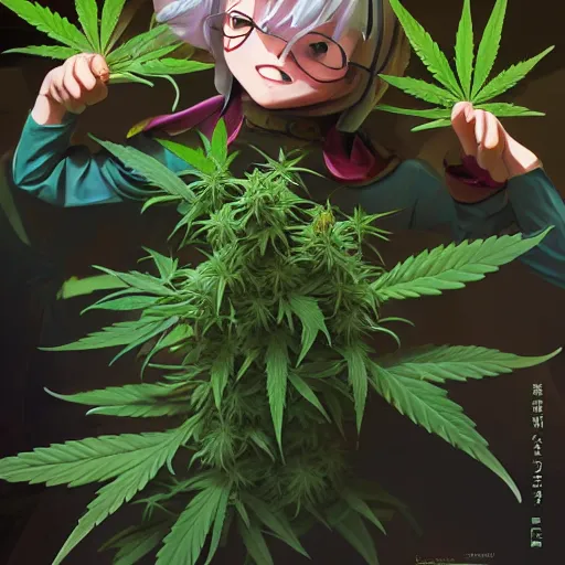 Prompt: cannabis leaf cartoon character, digital art, fun, eun by jesper ejsing, greg rutkowski, katsuhiro otomo, krenz cushart, shigenori soejima, rossdraws, rule of thirds