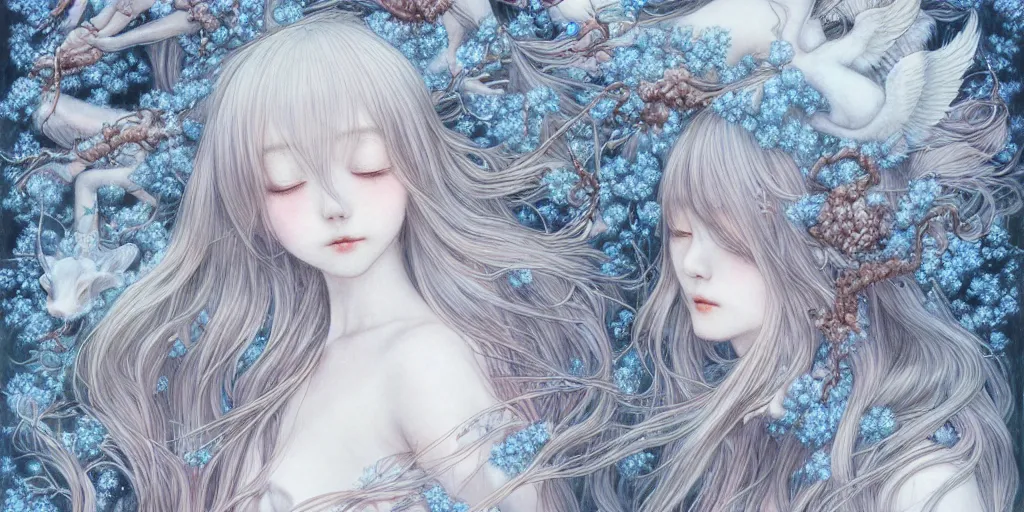 Prompt: breathtaking delicate detailed concept art winter creatures blend, by miho hirano, bizarre compositions, exquisite detail, pastel colors, 8 k