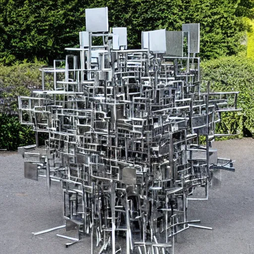 Image similar to chrome wasteland sculpture by piet mondrian