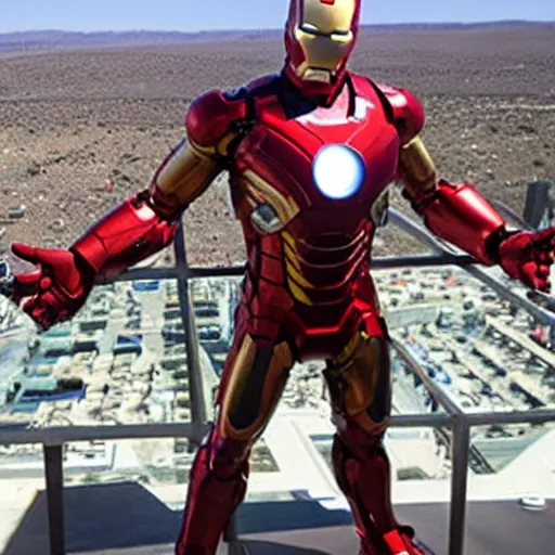 Image similar to Danny DeVito as Ironman at the Mandalay Bay rooftop lounge