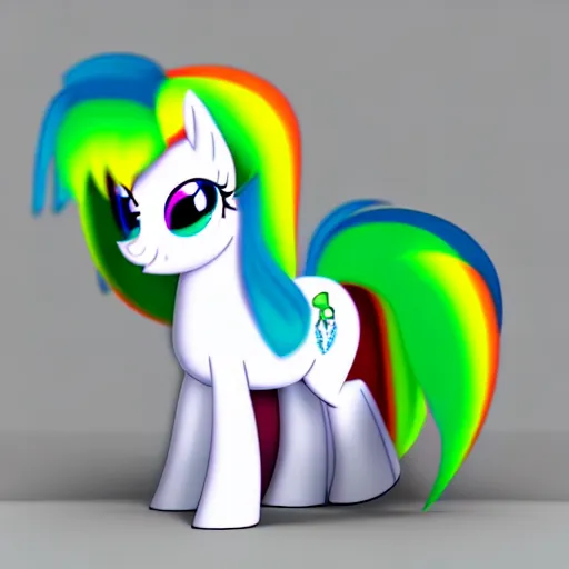 Prompt: white colored stoner pony from my little pony, marijuana themed, weed cutie mark, art, smoke everywhere, colorful, 3 d, render, blender 3 d, soft lighting, green mane, surrounded by smoke clouds spiraling around