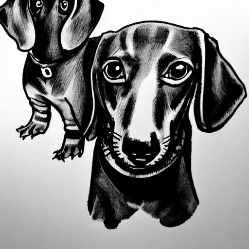 Prompt: Expert ink illustration of a Dachshund