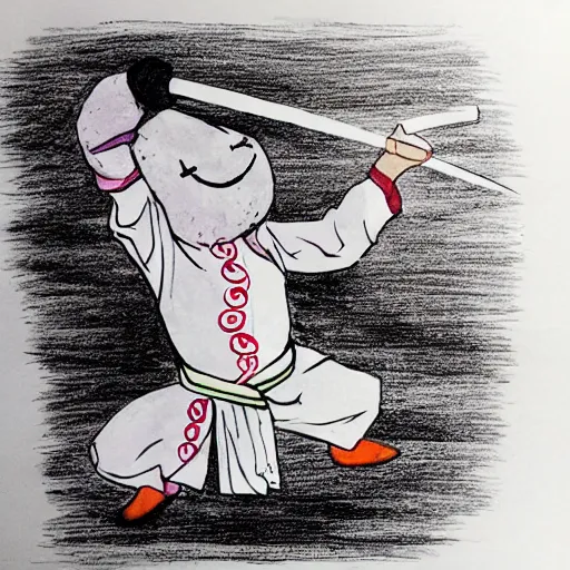 Prompt: A doodle carrot doing kungfu