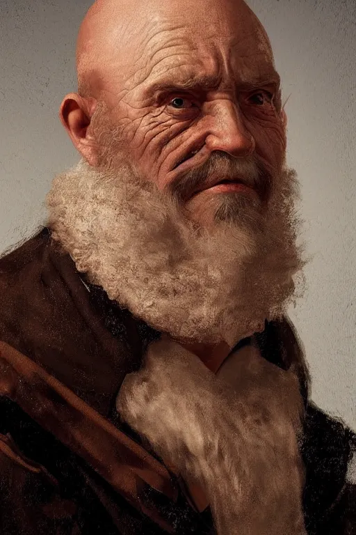 Prompt: portrait, headshot, digital painting, of an old rich 17th century sailor, bald, realistic, hyperdetailed, chiaroscuro, concept art, art by Franz Hals