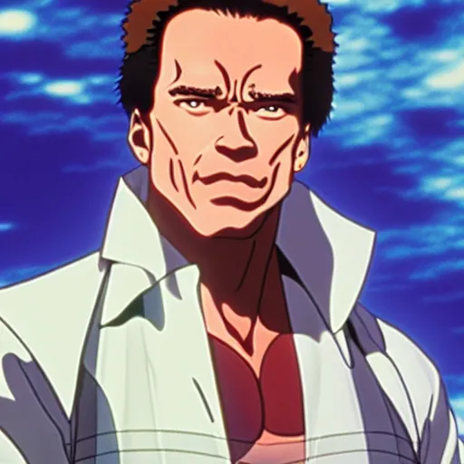 Image similar to arnold schwarzenegger as anime character, kyoto animation, magical