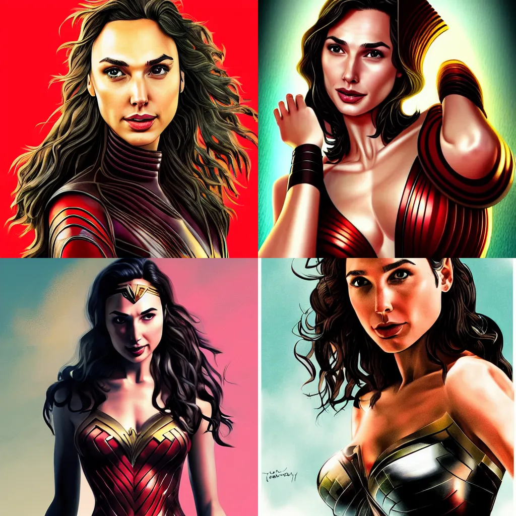 Prompt: gal gadot by Martin Treschl by Aurore Folny by ManaMake Inc. by Dmitry Prozorov by Kamuro illustrator