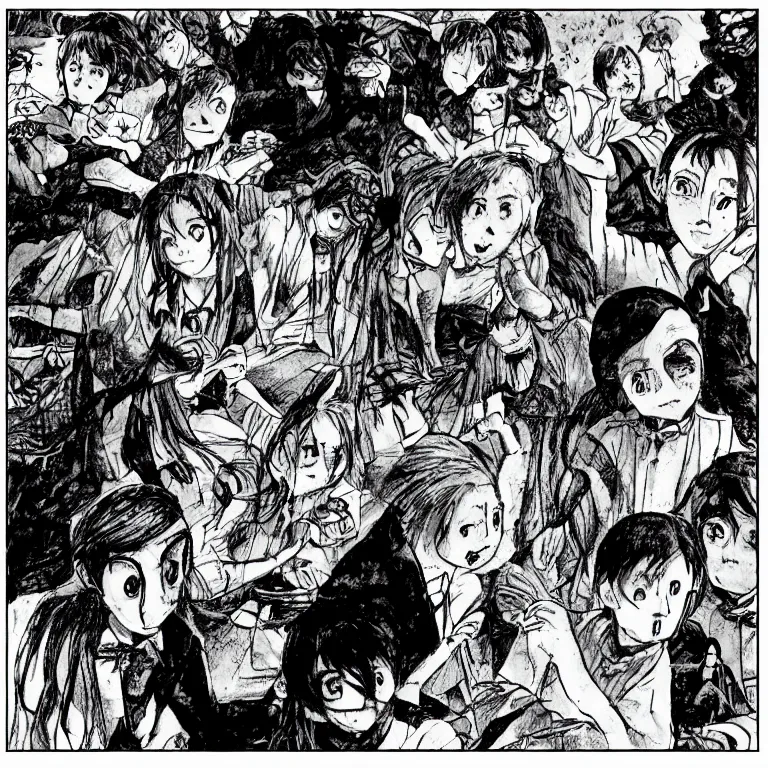 Prompt: a manga panel in the style of junji ito of the pied piper of hamelin leading rats