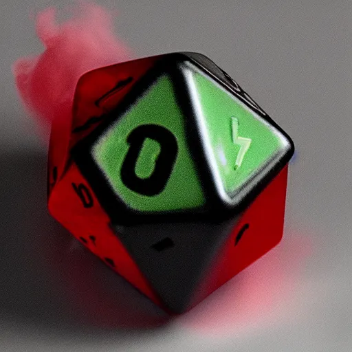 Prompt: d 2 0 with toxic smoke rising from it, realistic photography, high detailed