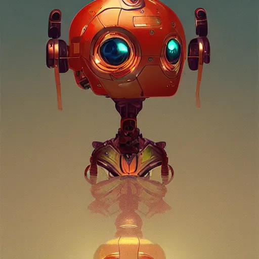 Image similar to Cute AI robot, intricate, elegant, highly detailed, digital painting, artstation, concept art, matte, illustration, art by Artgerm and Greg Rutkowski and Alphonse Mucha, Simon Stalenhag, hyperreal