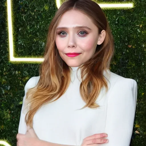 Image similar to elizabeth olsen as an angelic being, very elegant art style